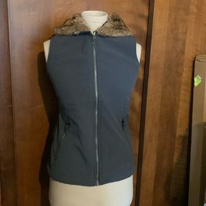 Marmot Faux Fur hooded Vest Blue Gray